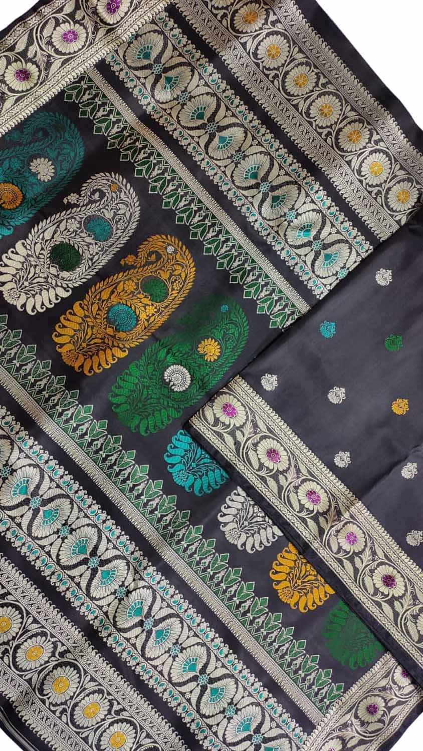 Elegant Black Baluchari Handloom Silk Saree with Meenakari - Luxurion World