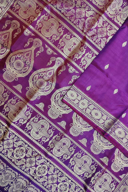 Elegant Purple Baluchari Handloom Pure Silk Saree - Luxurion World