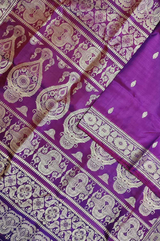 Elegant Purple Baluchari Handloom Pure Silk Saree - Luxurion World