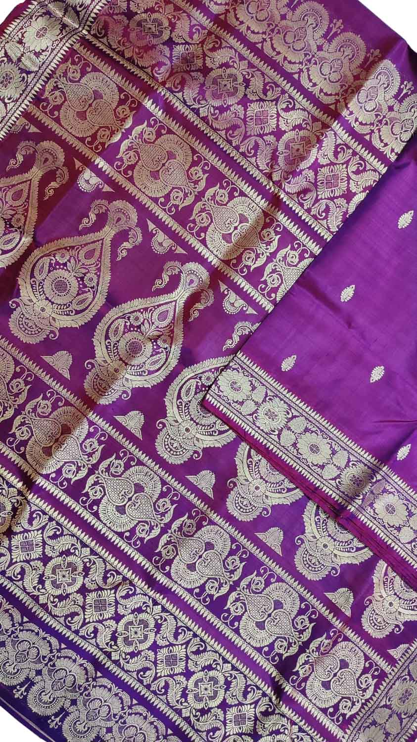 Elegant Purple Baluchari Handloom Pure Silk Saree - Luxurion World