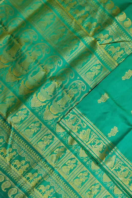 Exquisite Green Baluchari Handloom Pure Silk Saree: Timeless Elegance