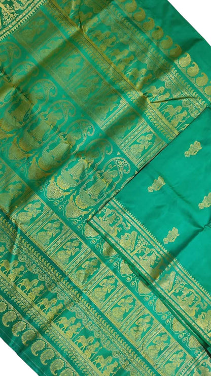 Exquisite Green Baluchari Handloom Pure Silk Saree: Timeless Elegance - Luxurion World