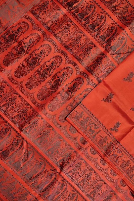 Exquisite Orange Baluchari Handloom Pure Silk Saree: A Timeless Masterpiece