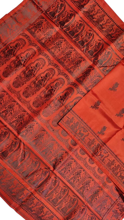 Exquisite Orange Baluchari Handloom Pure Silk Saree: A Timeless Masterpiece - Luxurion World