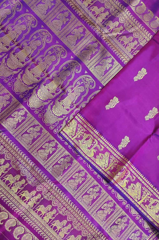 Elegant Purple Baluchari Handloom Pure Silk Saree - Luxurion World