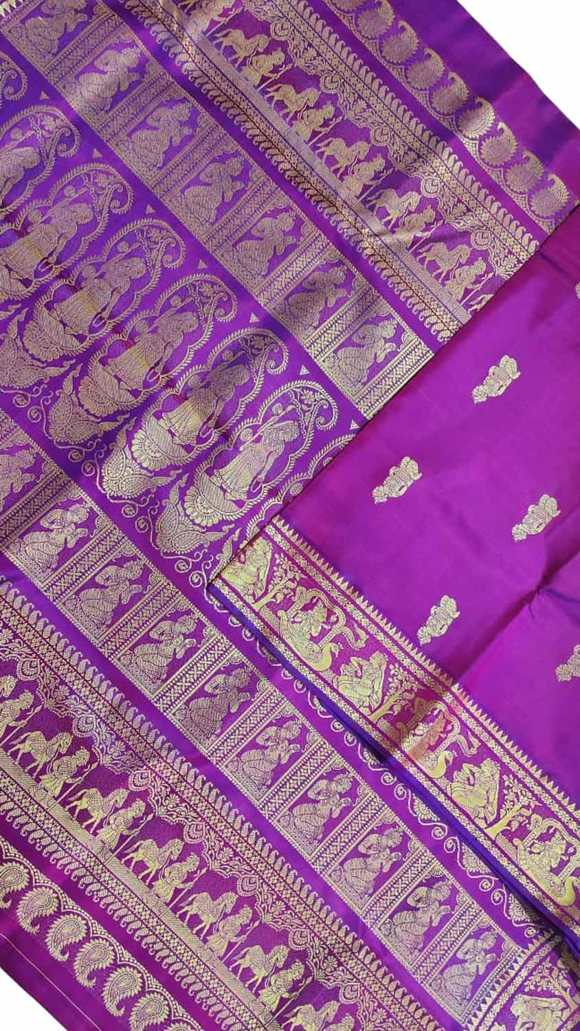 Elegant Purple Baluchari Handloom Pure Silk Saree - Luxurion World