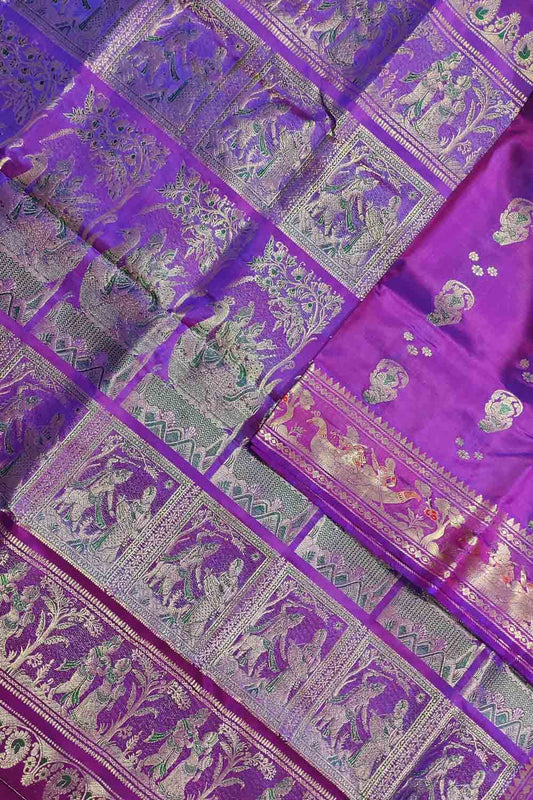 Elegant Purple Handloom Swarnachari Silk Saree: A Timeless Classic - Luxurion World