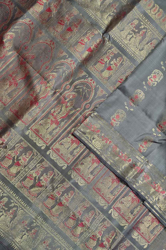 Elegant Grey Handloom Swarnachari Pure Silk Saree - Luxurion World