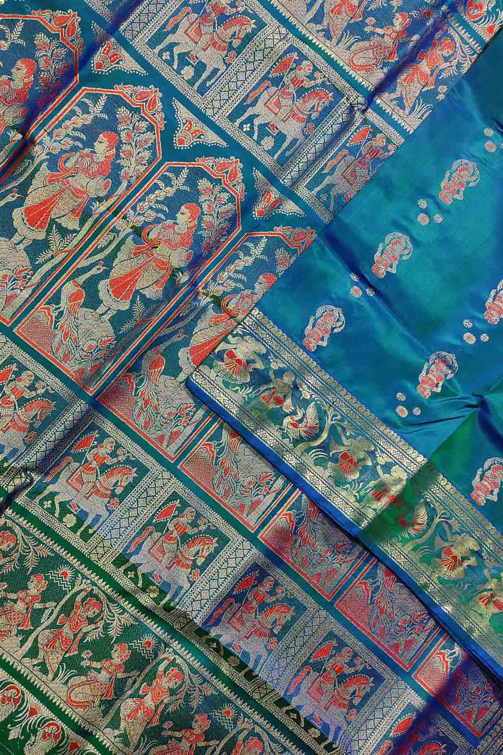 Elegant Blue Handloom Swarnachari Pure Silk Saree - Luxurion World