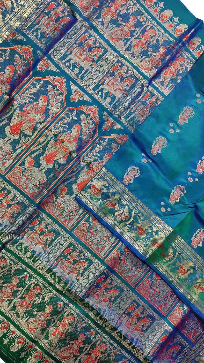 Elegant Blue Handloom Swarnachari Pure Silk Saree - Luxurion World