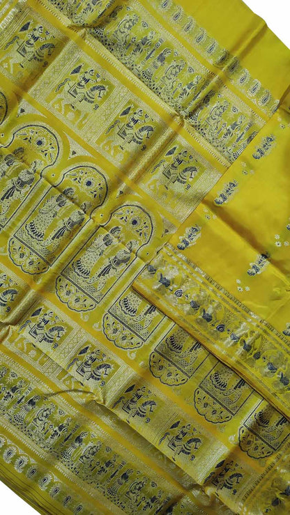 Exquisite Yellow Handloom Swarnachari Pure Silk Saree: Timeless Elegance - Luxurion World