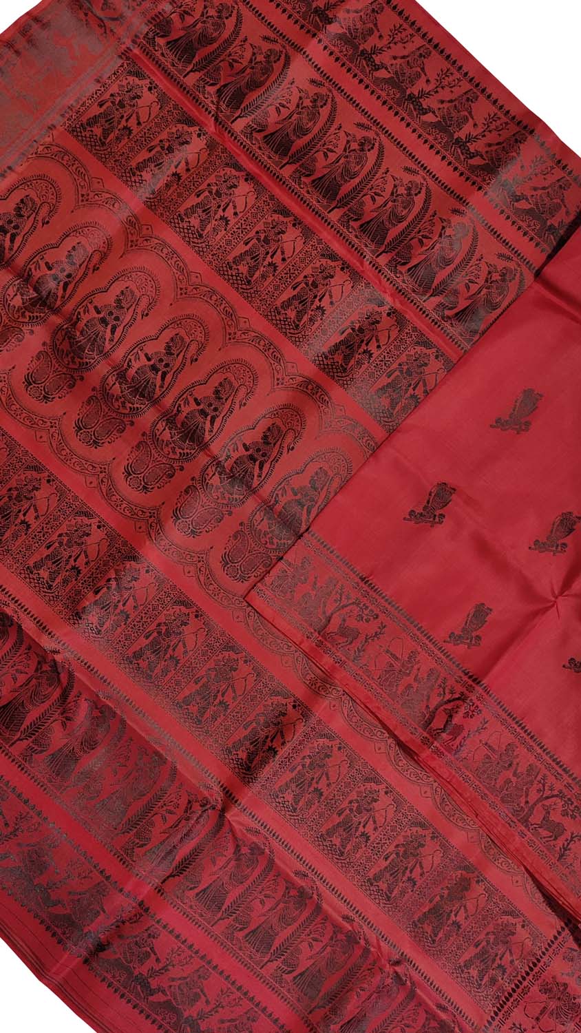 Elegant Red Handloom Swarnachari Pure Silk Saree - Luxurion World