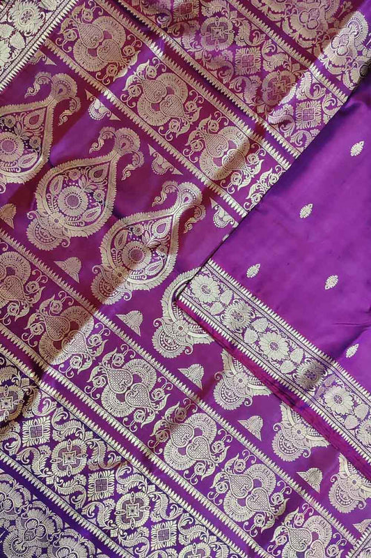 Elegant Purple Handloom Swarnachari Silk Saree: A Timeless Classic - Luxurion World