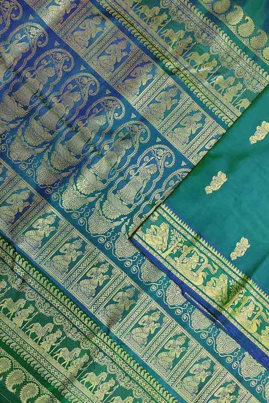 Exquisite Green Handloom Swarnachari Pure Silk Saree: A Timeless Masterpiece