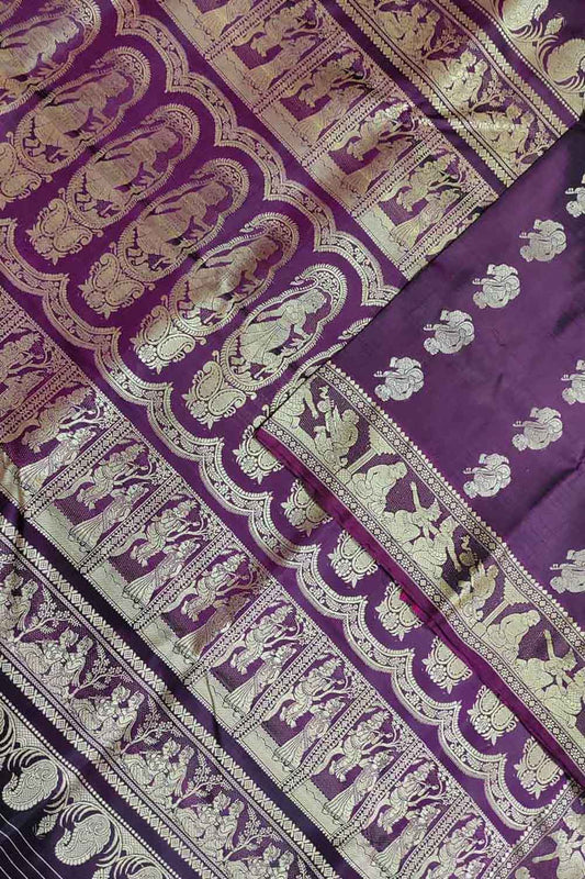 Elegant Purple Handloom Swarnachari Pure Silk Saree - Luxurion World