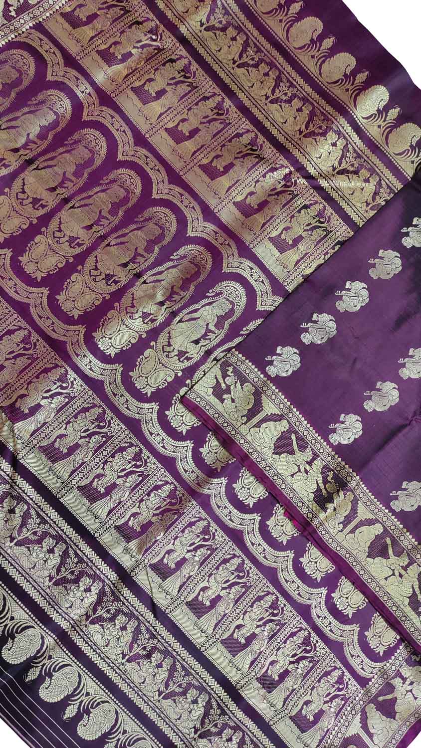 Elegant Purple Handloom Swarnachari Pure Silk Saree - Luxurion World