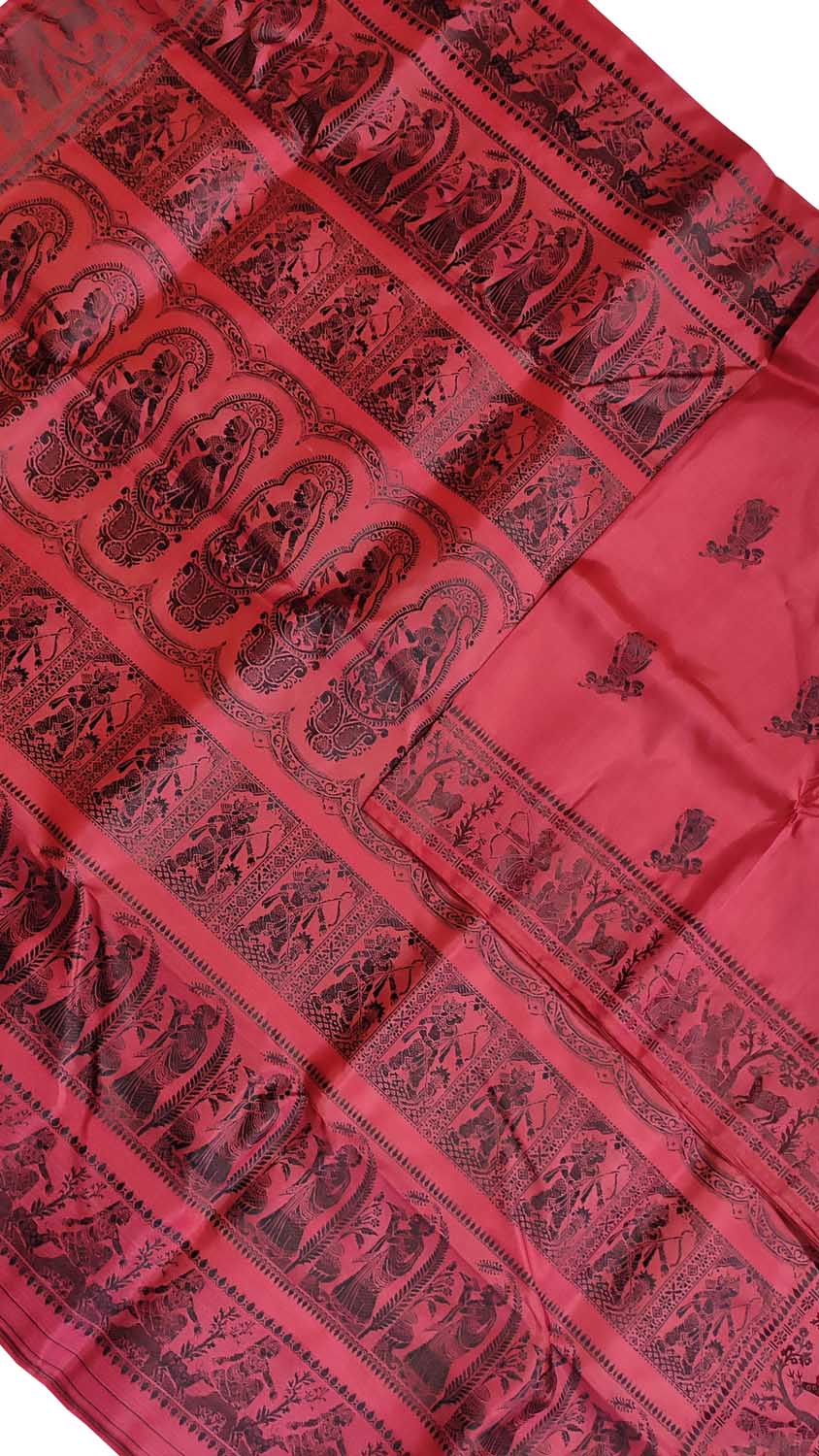 Elegant Red Handloom Swarnachari Pure Silk Saree - Luxurion World