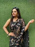 Stylish Black Georgette Saree with Trendy Foil Print - Perfect for Any Occasion - Luxurion World
