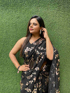 Stylish Black Georgette Saree with Trendy Foil Print - Perfect for Any Occasion - Luxurion World