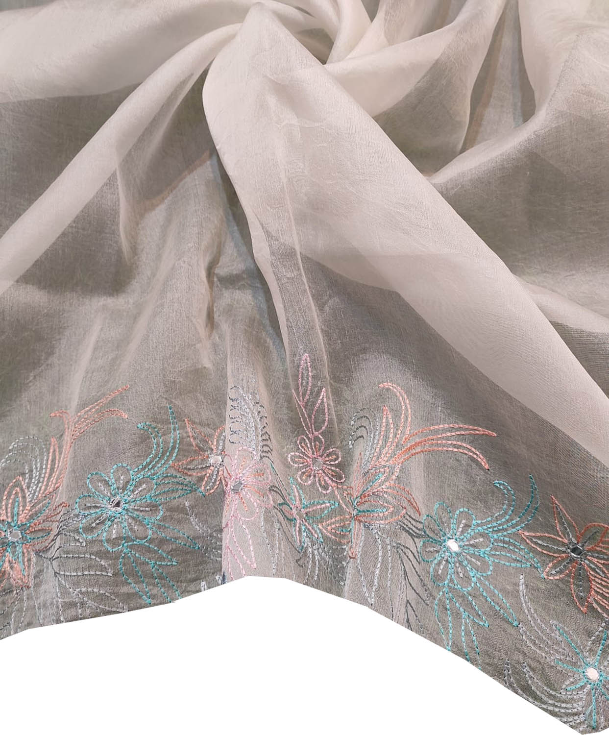 Pastel Embroidered Pure Organza Silk Scallop Border Saree - Luxurion World