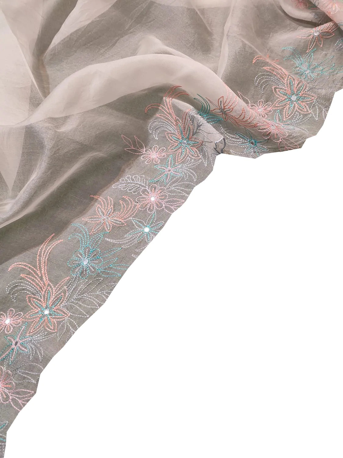 Pastel Embroidered Pure Organza Silk Scallop Border Saree - Luxurion World