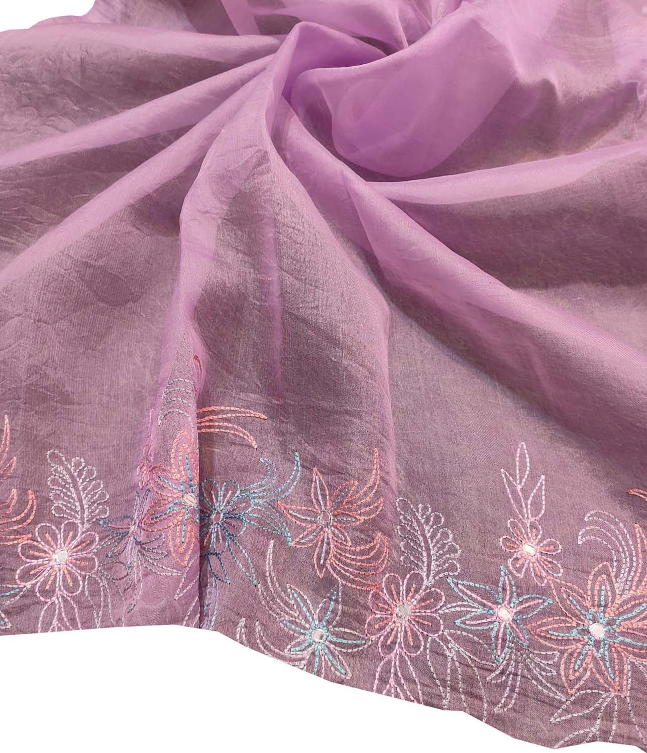 Pink Embroidered Pure Organza Silk Scallop Border Saree - Luxurion World