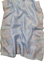 Blue Embroidered Pure Organza Silk Scallop Border Saree - Luxurion World