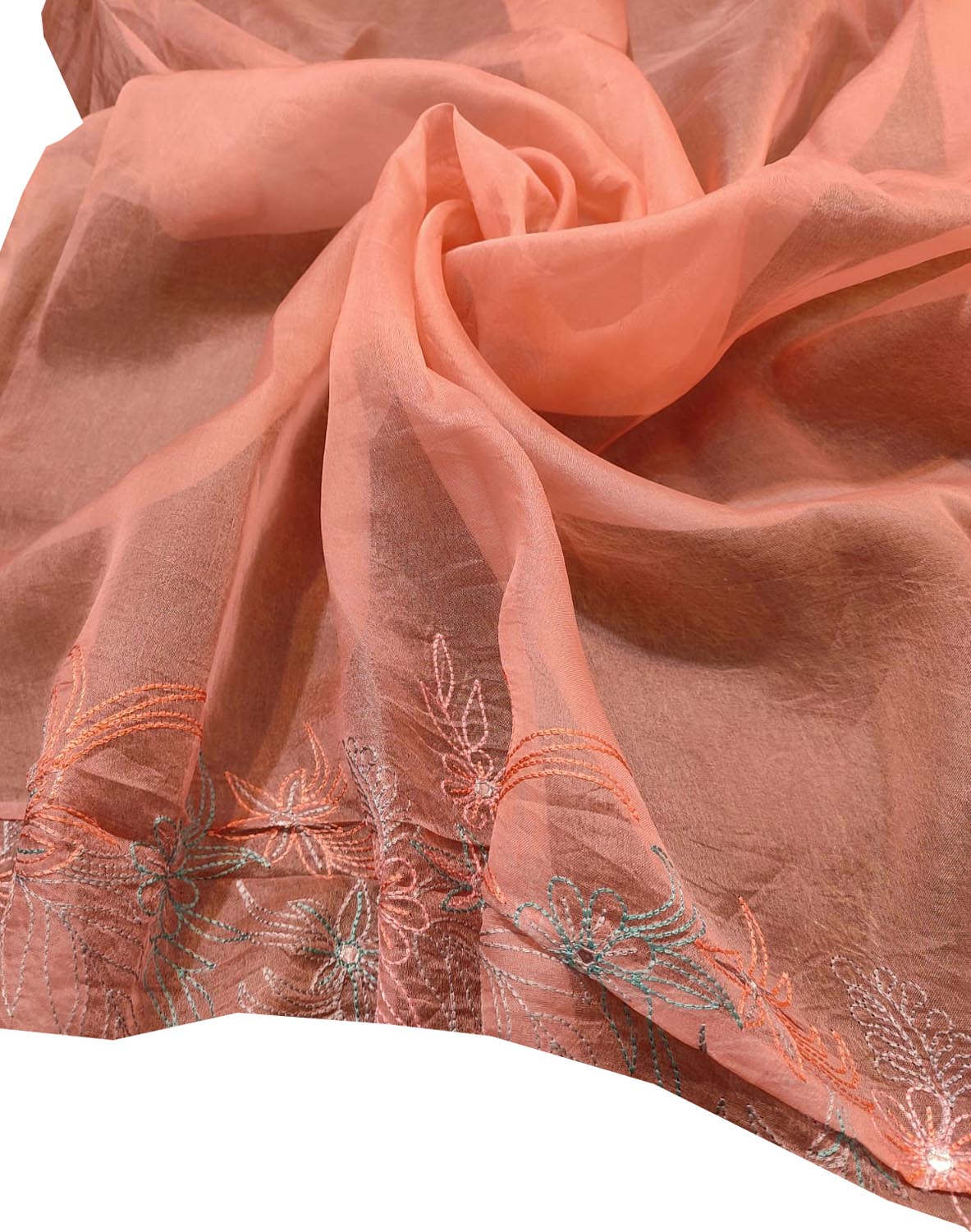 Orange Embroidered Pure Organza Silk Scallop Border Saree - Luxurion World