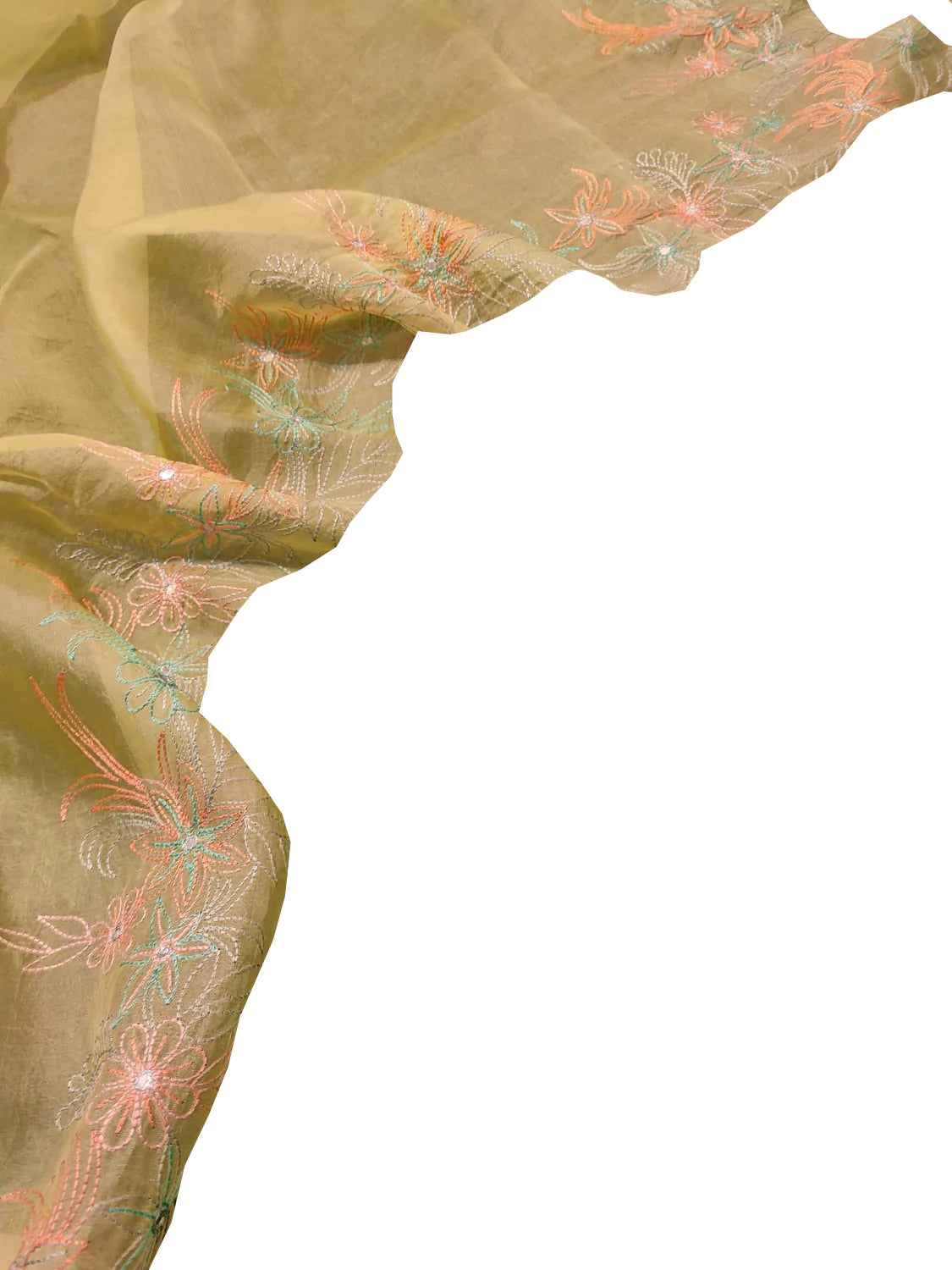 Yellow Embroidered Pure Organza Silk Scallop Border Saree - Luxurion World