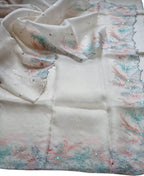 Off White Organza Silk Saree with Mirror Work - Luxurion World