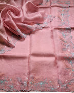 Stunning Pink Organza Silk Saree with Mirror Work - Luxurion World