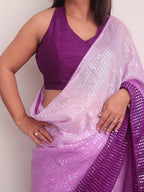 Purple Trendy Georgette Sequins Work Saree - Luxurion World