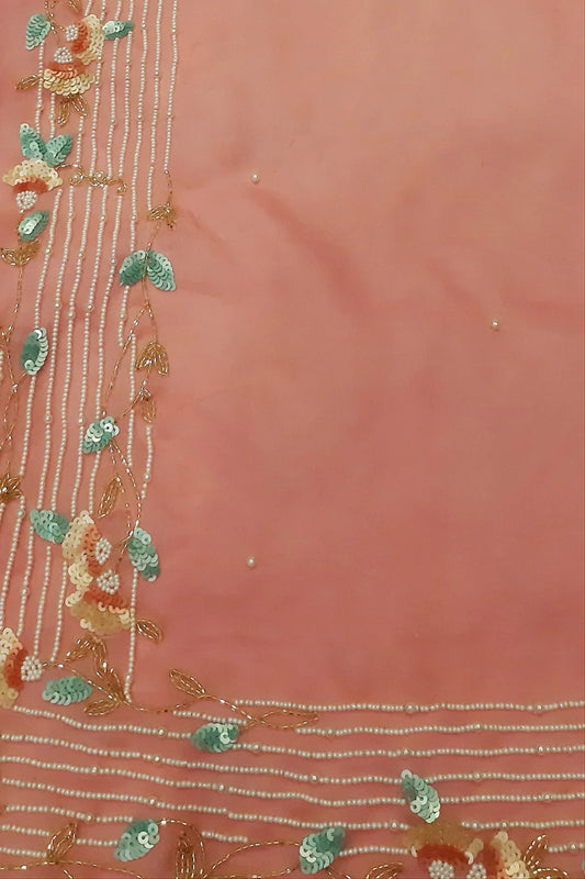 Pink Trendy Organza Sequins And Beads Work Saree