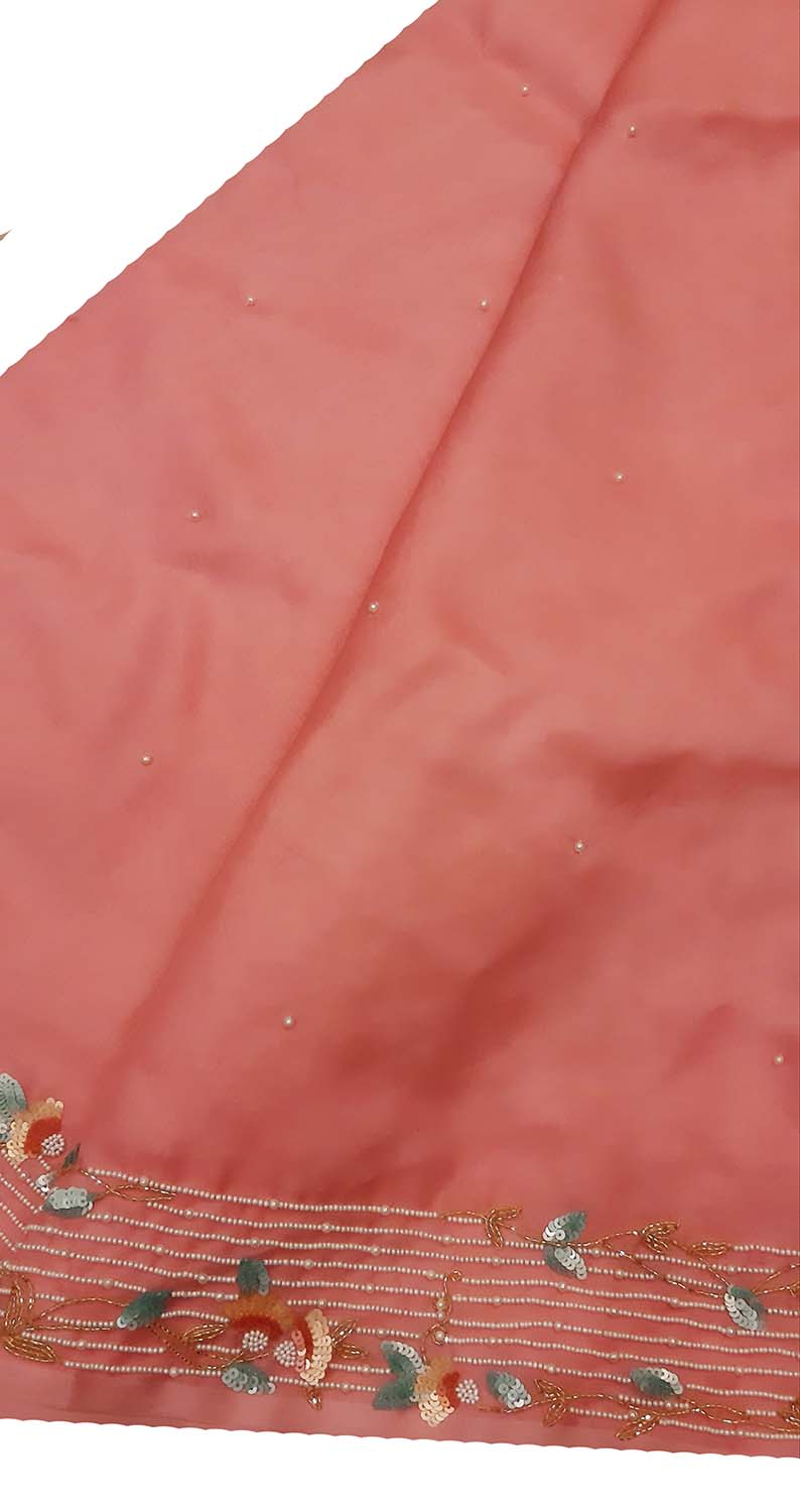 Pink Trendy Organza Sequins And Beads Work Saree - Luxurion World