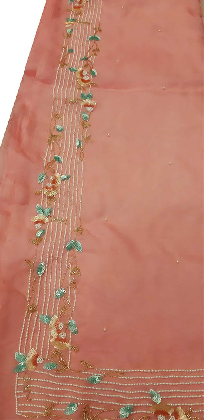 Pink Trendy Organza Sequins And Beads Work Saree - Luxurion World