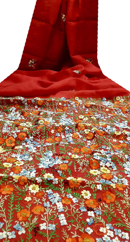Red Trendy Organza French Knot And Sequins Work Saree - Luxurion World
