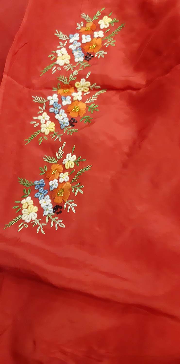 Red Trendy Organza French Knot And Sequins Work Saree - Luxurion World