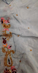 Blue Trendy Organza Cutdana And Sequins Work Saree - Luxurion World