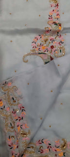 Blue Trendy Organza Cutdana And Sequins Work Saree - Luxurion World