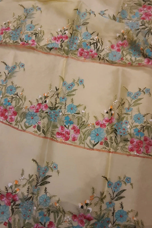 Pastel Embroidered Trendy Organza Beads Work Saree - Luxurion World