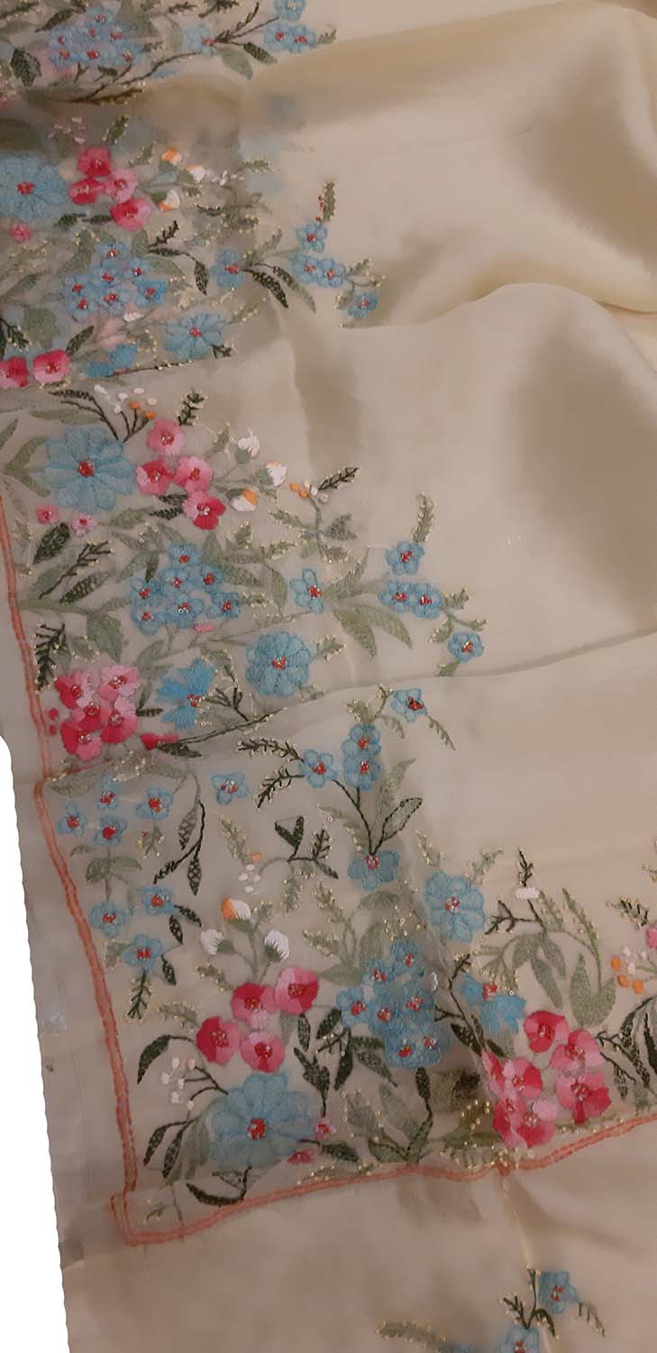 Pastel Embroidered Trendy Organza Beads Work Saree - Luxurion World