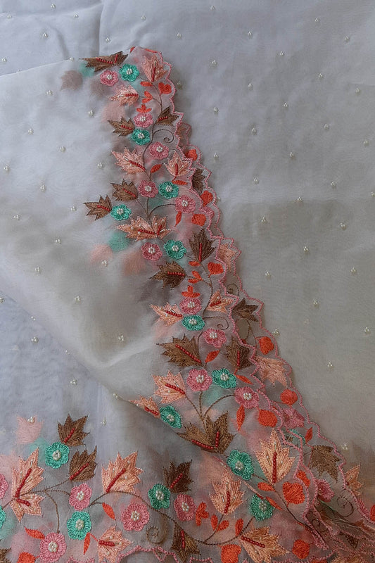 Blue Embroidered Trendy Organza Beads Work Saree - Luxurion World