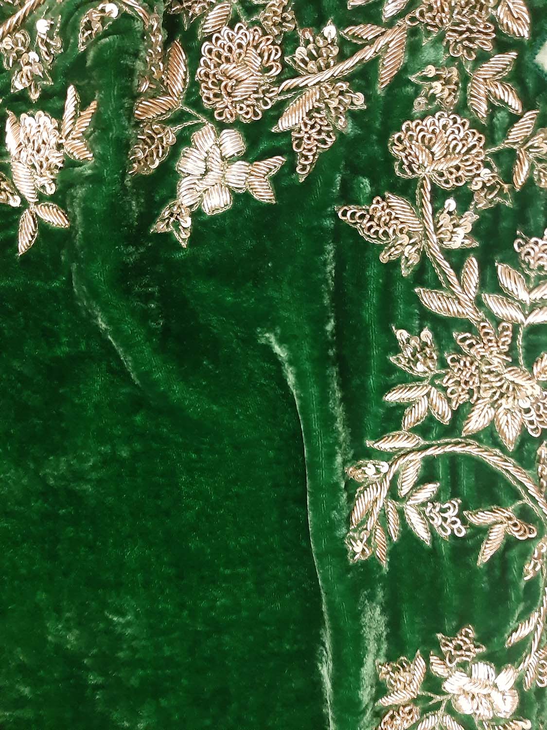 Green Trendy Velvet Sequins And Zardozi Work Saree - Luxurion World