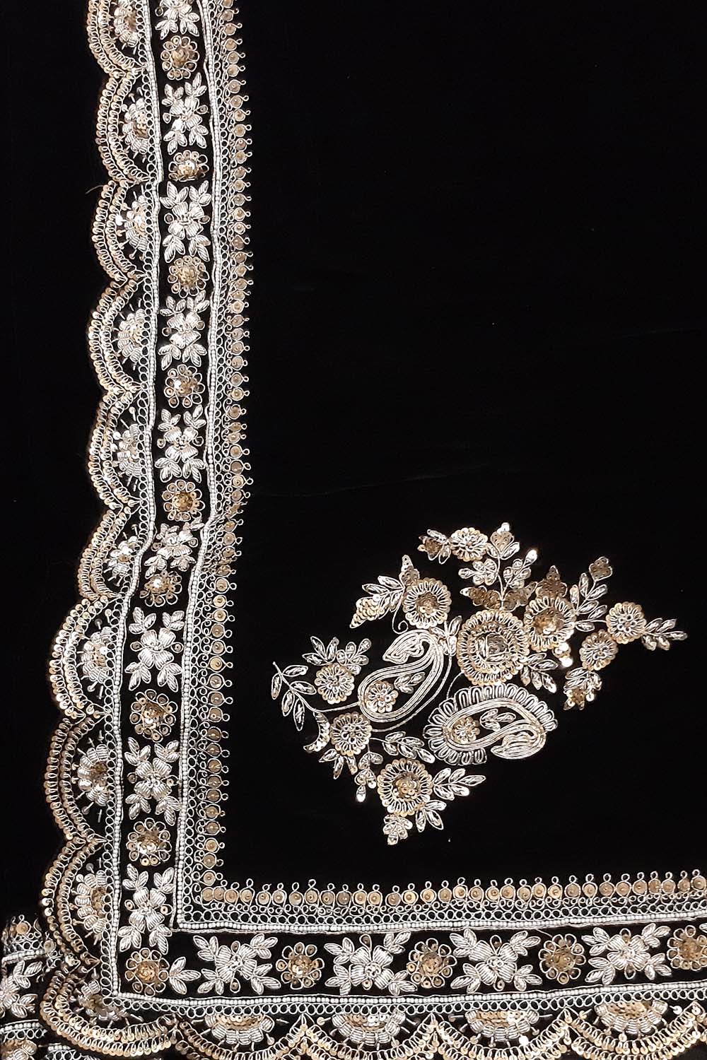 Black Trendy Velvet Sequins And Zardozi Work Saree - Luxurion World