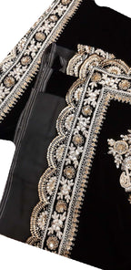 Black Trendy Velvet Sequins And Zardozi Work Saree - Luxurion World