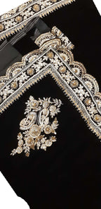 Black Trendy Velvet Sequins And Zardozi Work Saree - Luxurion World