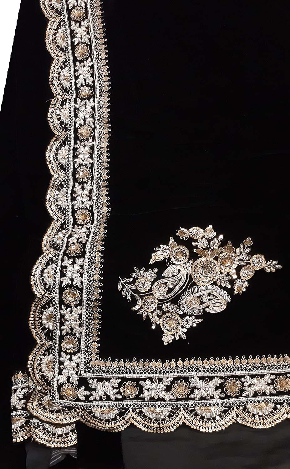 Black Trendy Velvet Sequins And Zardozi Work Saree