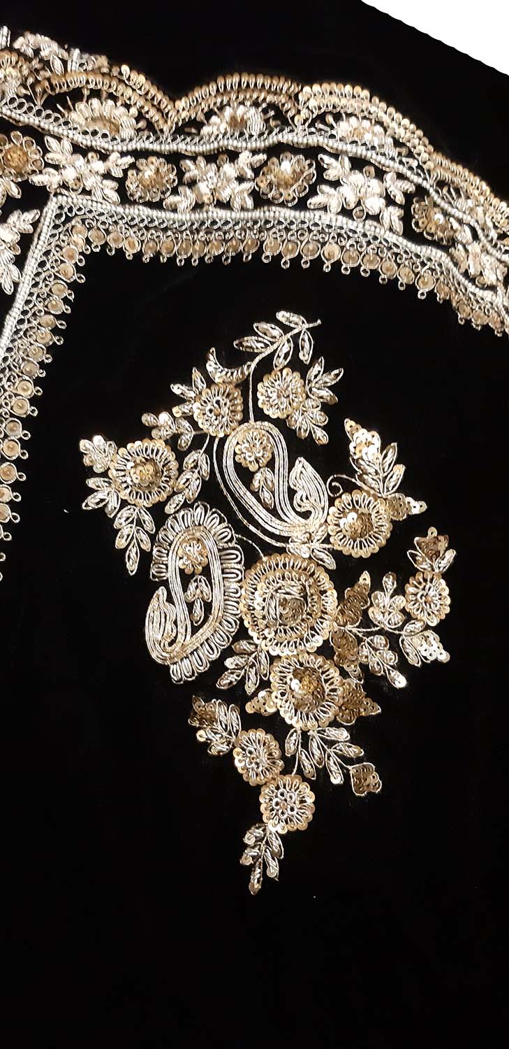 Black Trendy Velvet Sequins And Zardozi Work Saree - Luxurion World