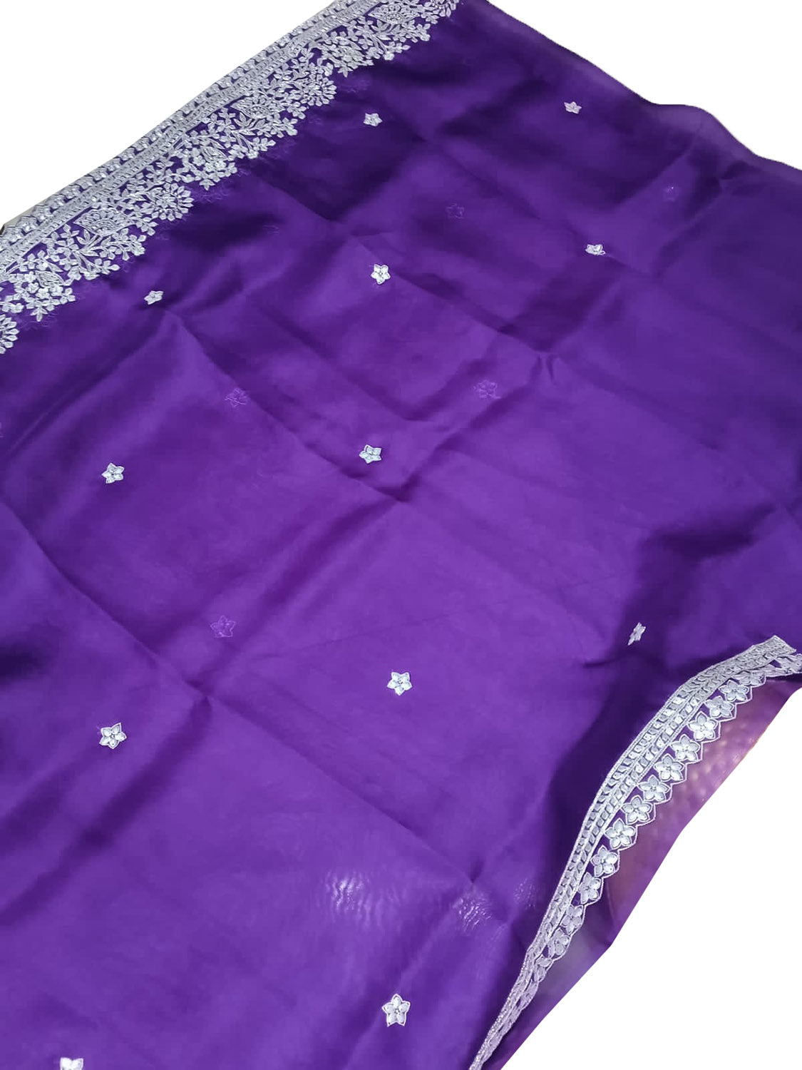 Purple Trendy Hand Embroidered Pure Organza Silk Saree - Luxurion World