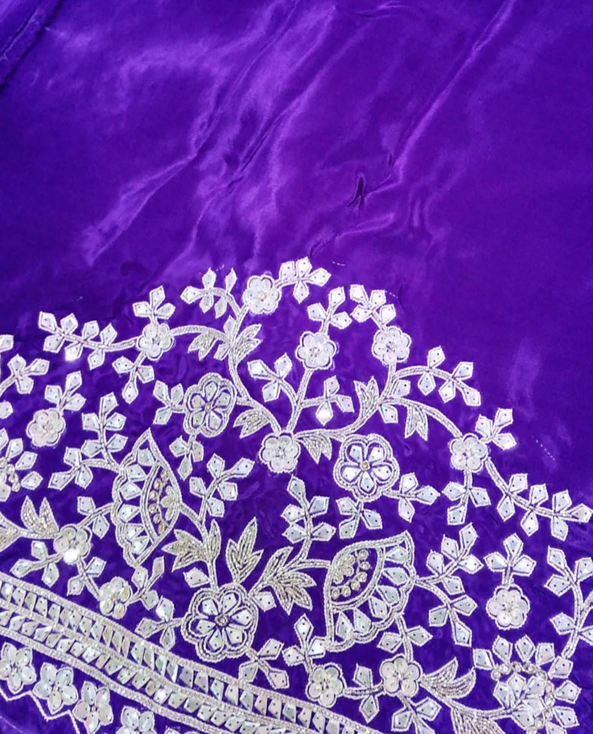 Purple Trendy Hand Embroidered Pure Organza Silk Saree - Luxurion World